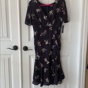 Lulu’s Sherwood Navy Blue Floral Ruched Mini Dress